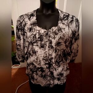 Alfani petites women's black and white blouse texture pattern 12 petite